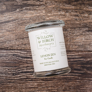 Lemon Zen natural scented soy candle made with essential oils from Willow & Birch Apothecary